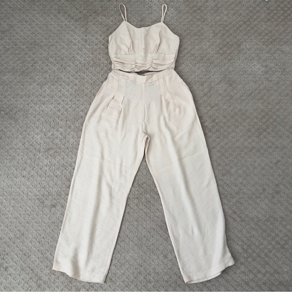 Paper Crane Pants - Paper Crane Cream two-piece set - crop top and wide leg pants